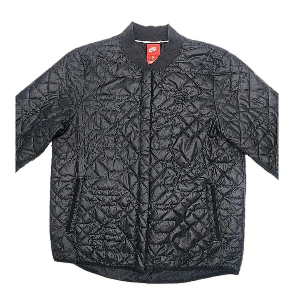 Nike Jacket Primaloft Quilted Black Snap Women Sz Large Lightweight Polyester